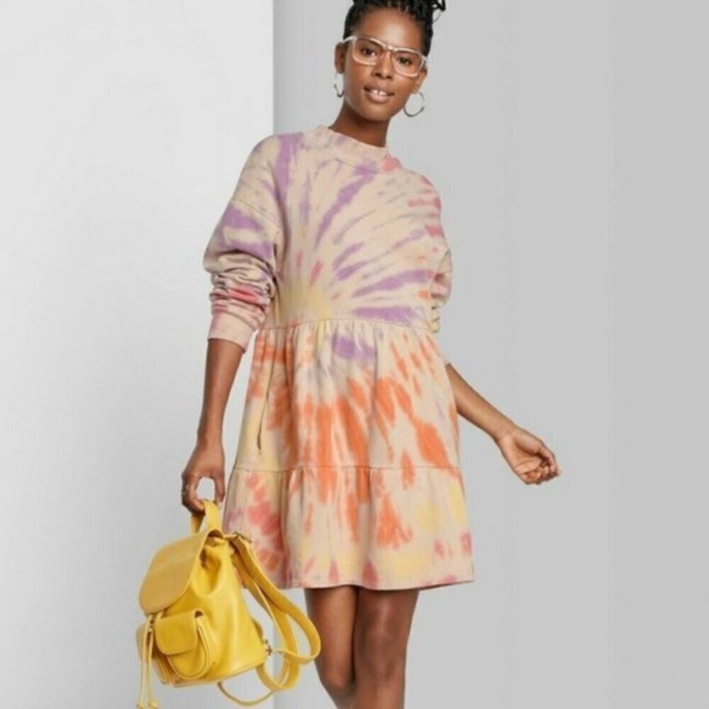 Pastel Tie Dye Tiered Sweatshirt Dress M